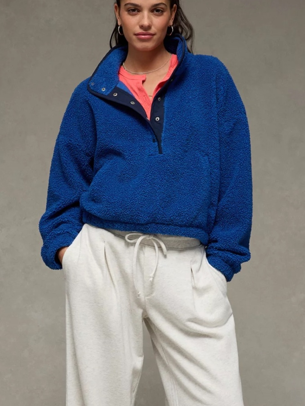 American Eagle Outfitters Royal Blue Sherpa Snap Jacket